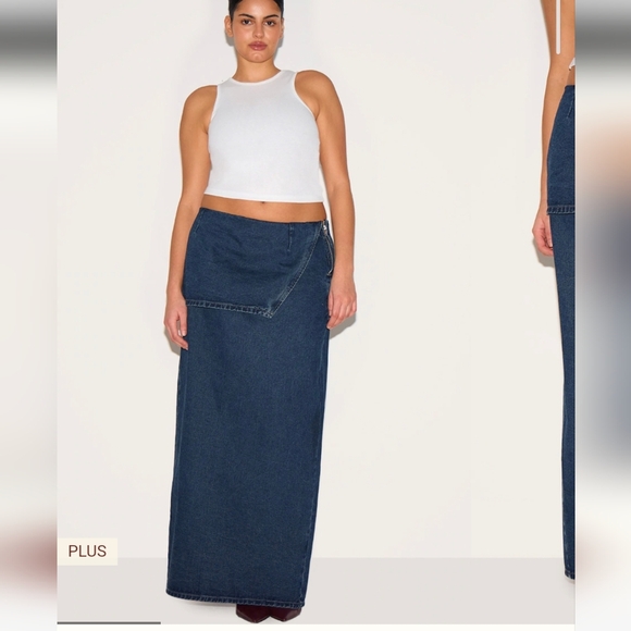 NWT PrettyLittleThing Plus Indigo Foldover Denim Maxi Skirt, Size 14 - Picture 1 of 8